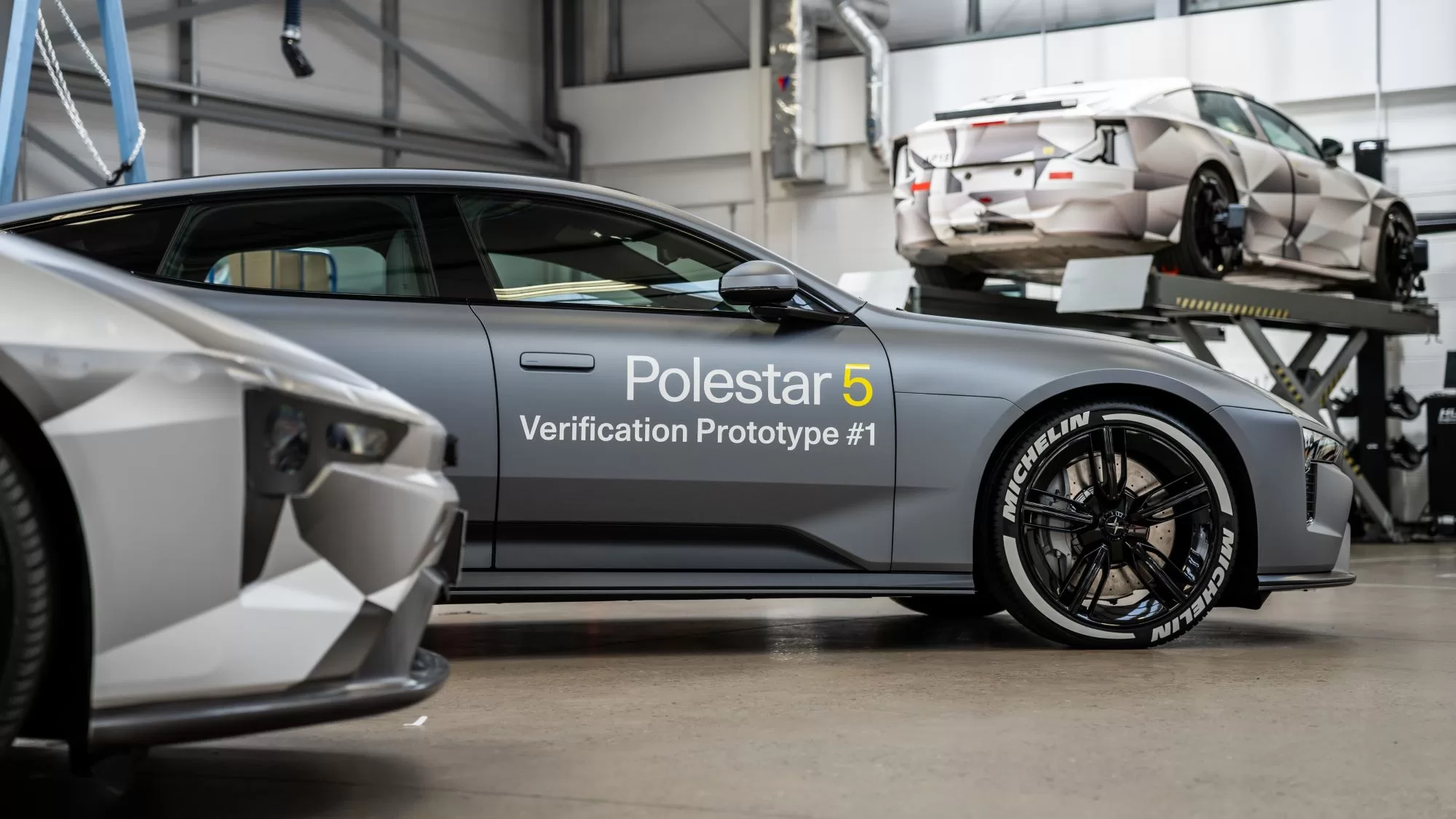 Polestar 5 prototypes at MIRA proving grounds in the UK.