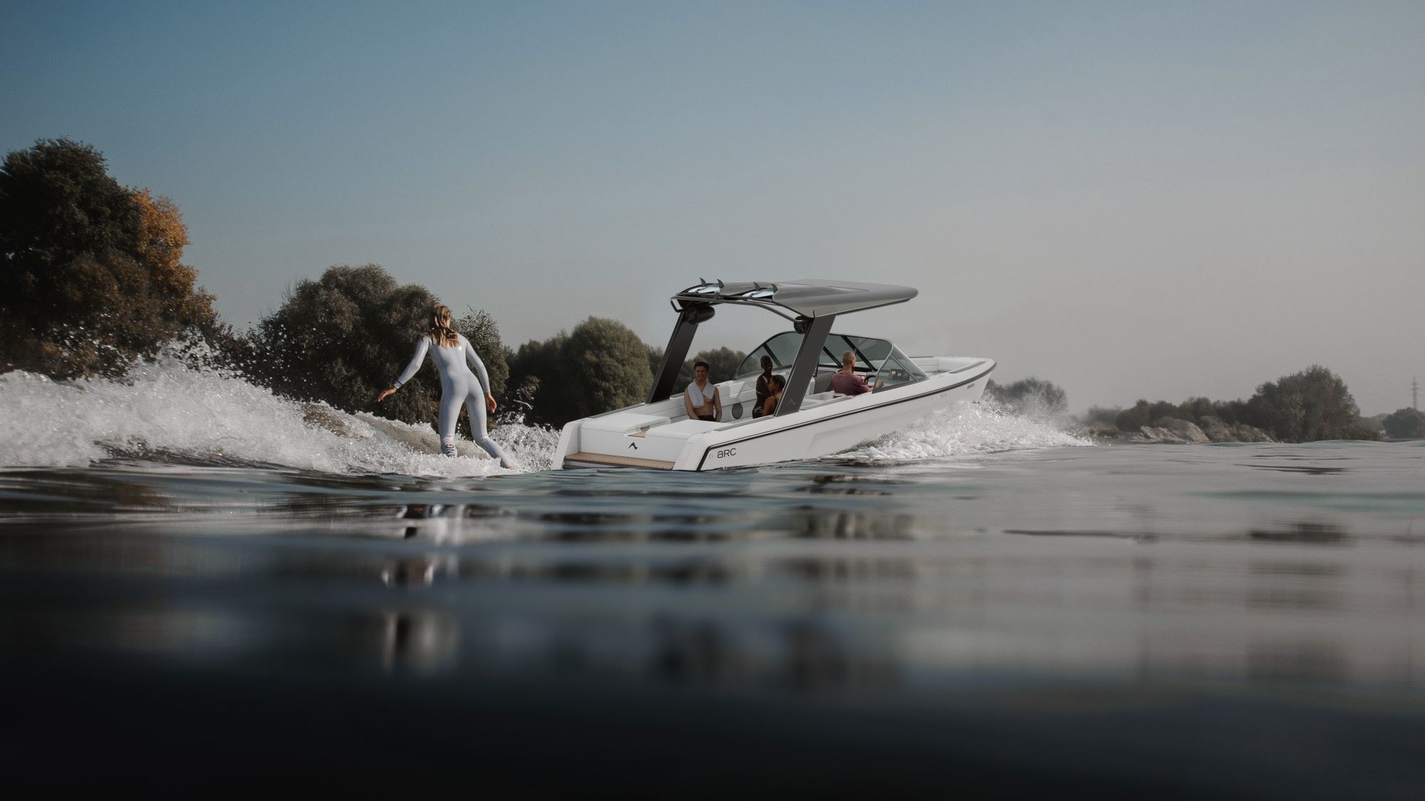 The Arc Sport wake boat at work.