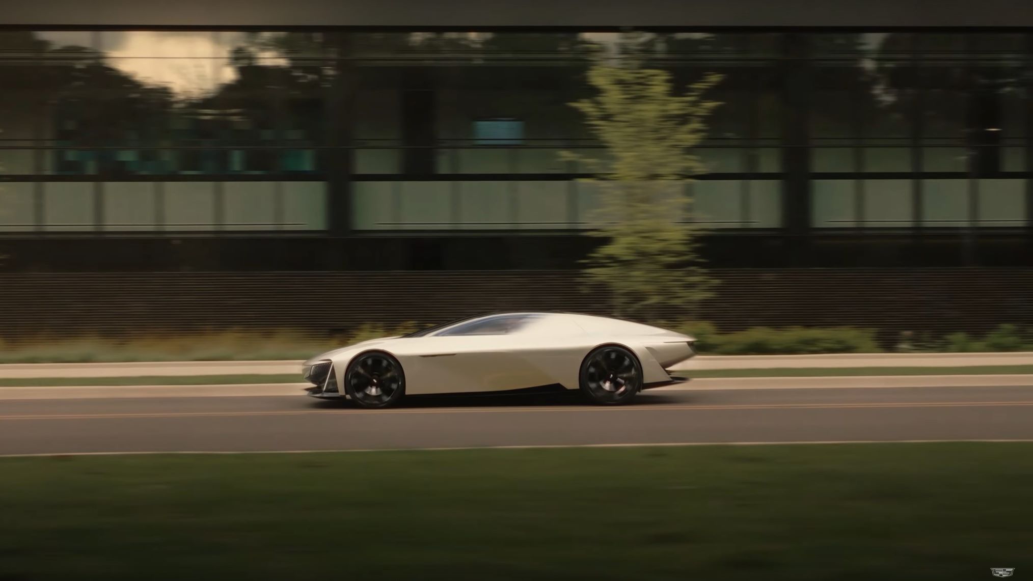 Cadillac Opulent Velocity concept vehicle on the road.